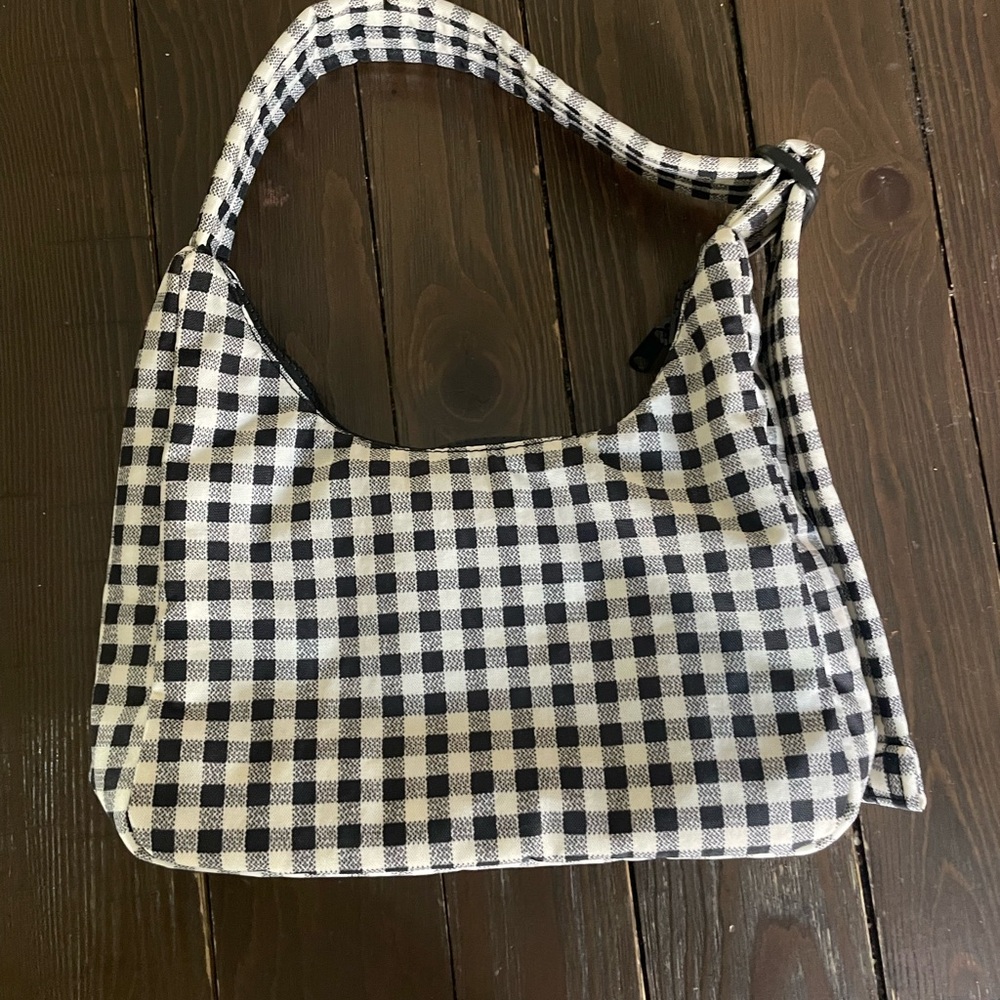 BAGGU Black & White Gingham Mini Nylon shoulder Bag - Picture 2 of 8